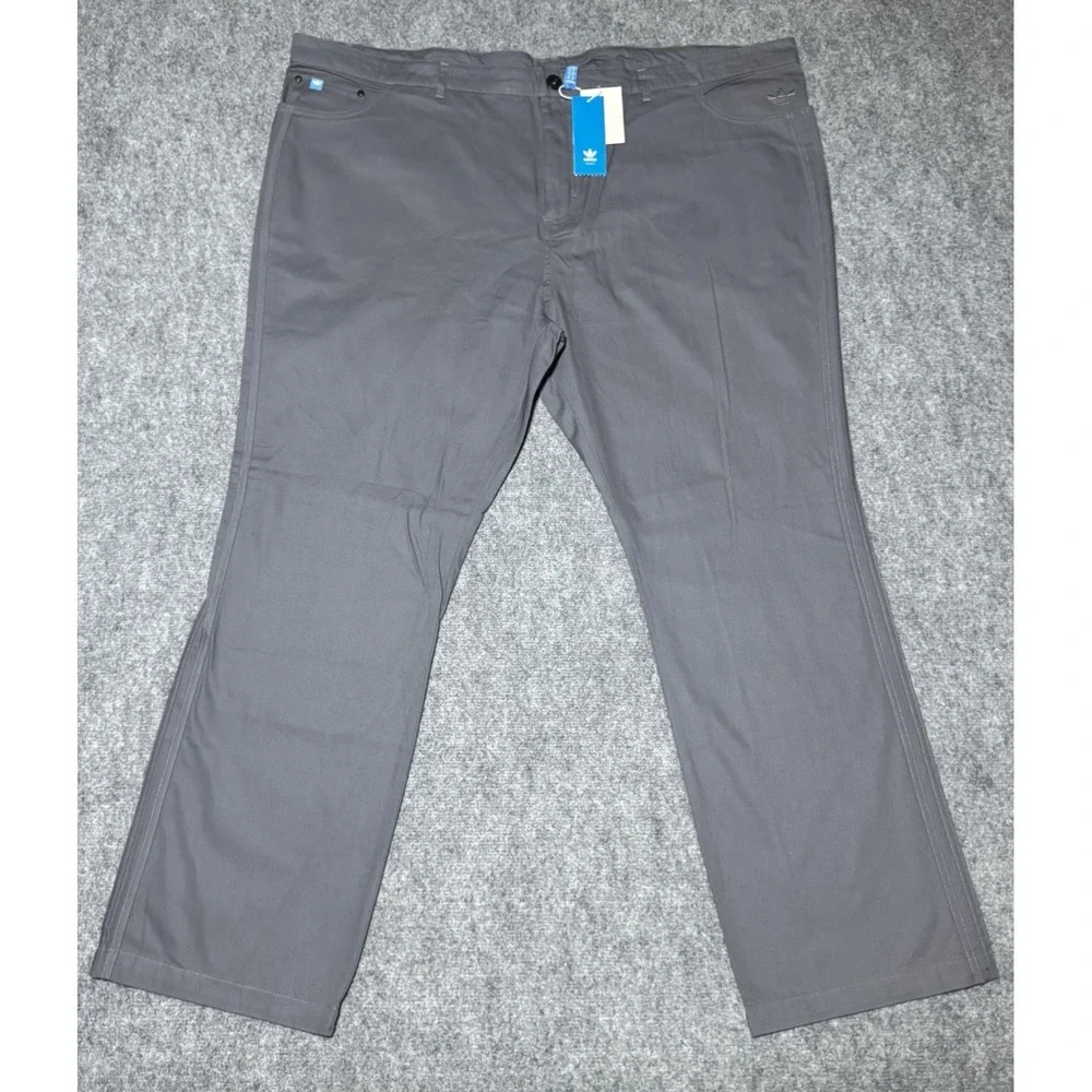 Adidas Gray Trefoil Chino Pants Men Size 3XL Gray Stripes 50x32 NEW NWT